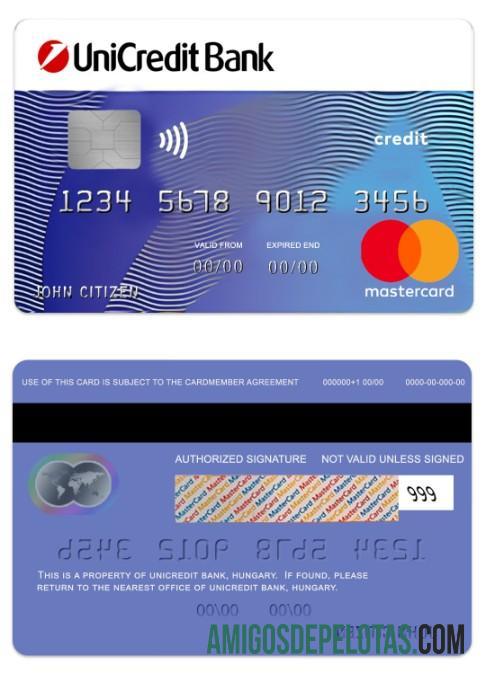 Hungria UniCredit Bank Blue Credit Mastercard modelo